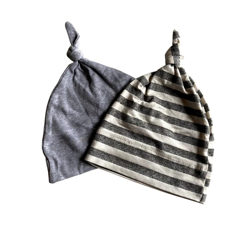 Top Knot Striped and Neutral Baby Hat Bundle - Colored Organics - M/L and 3-6M